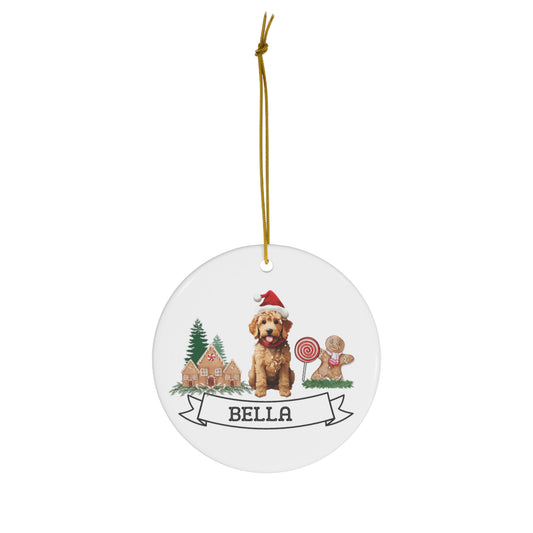 Gingerbread Goldendoodle Custom Name Ceramic Christmas Ornament - Personalized Christmas Gift Candy Cane