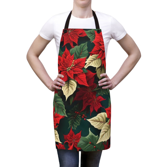 Christmas gift for her Poinsettia Floral Design Apron Domestic goddess, grill apron baking lovers clothing Cookout BBQ addict Unique gift