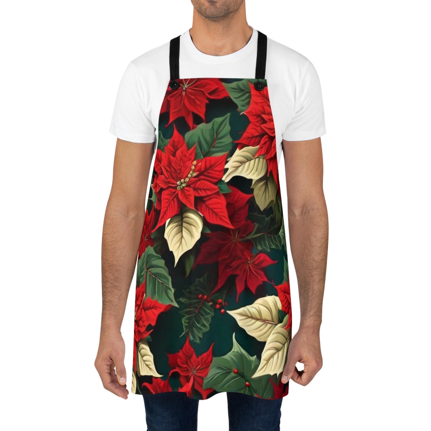 Christmas gift for her Poinsettia Floral Design Apron Domestic goddess, grill apron baking lovers clothing Cookout BBQ addict Unique gift