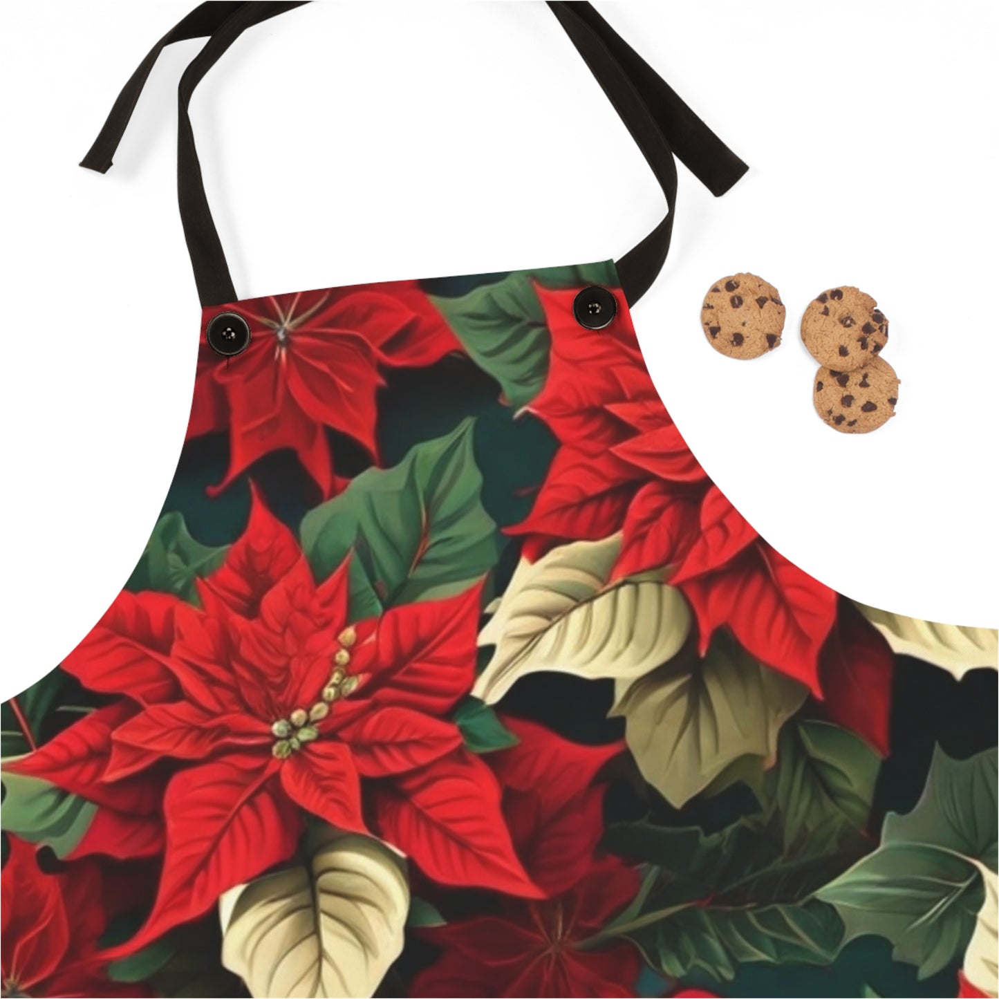 Christmas gift for her Poinsettia Floral Design Apron Domestic goddess, grill apron baking lovers clothing Cookout BBQ addict Unique gift